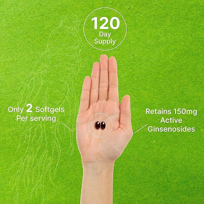 Korean Red Panax Ginseng Root Extract, 7,500mg Serving, 240 Softgels – 150mg Active Ginsenosides