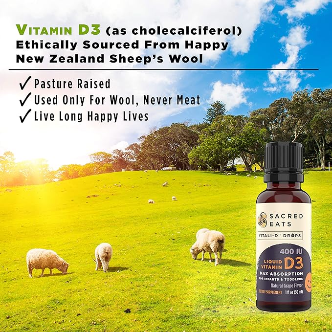 Vitamin D Drops for Infants - 400 IU Per Drop, Natural & Sugar Free in MCT Oil for Best Absorption. 880 Servings. Easy to Take Liquid D3 Supplement for Baby & Toddlers (Grape)