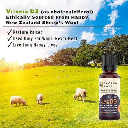 Vitamin D Drops for Infants - 400 IU Per Drop, Natural & Sugar Free in MCT Oil for Best Absorption. 880 Servings. Easy to Take Liquid D3 Supplement for Baby & Toddlers (Grape)